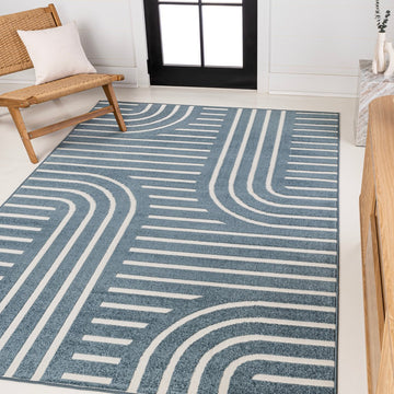 Anders High-Low MidCentury Modern Arch Stripe Two-Tone Indoor/Outdoor Area Rug